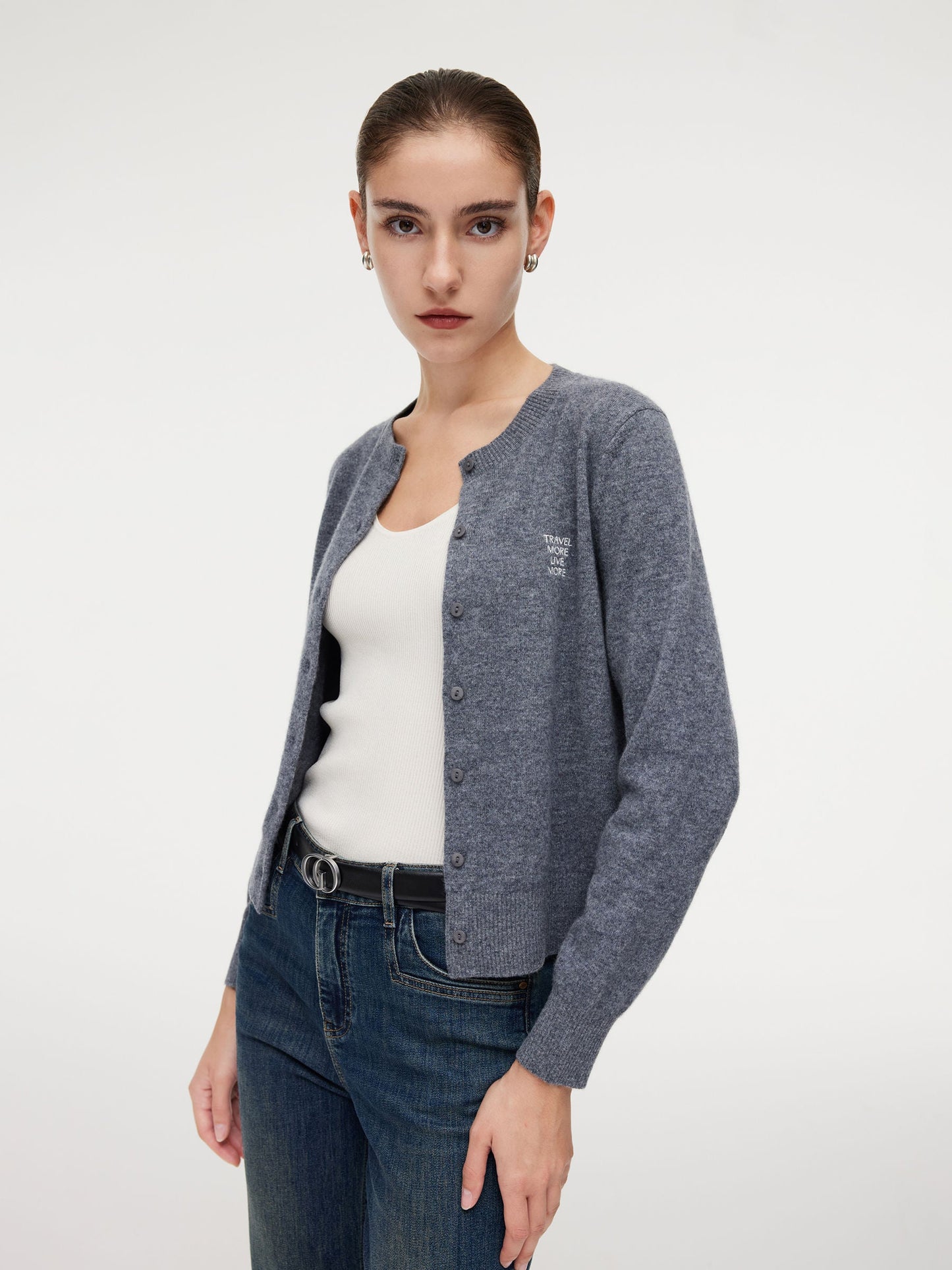 100% Wool Letter Embroidered Women Cardigan