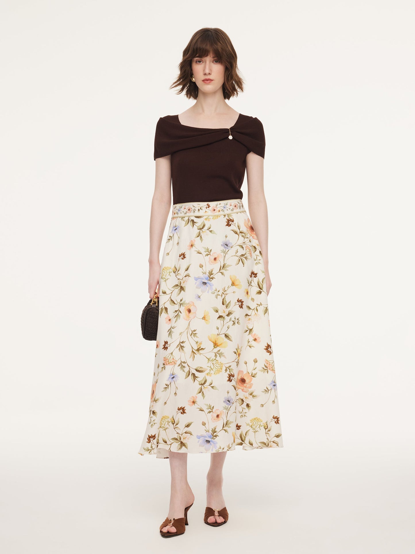Lyocell Blend Off Shoulder Women Knit Top With Detachable Magnetic Flower