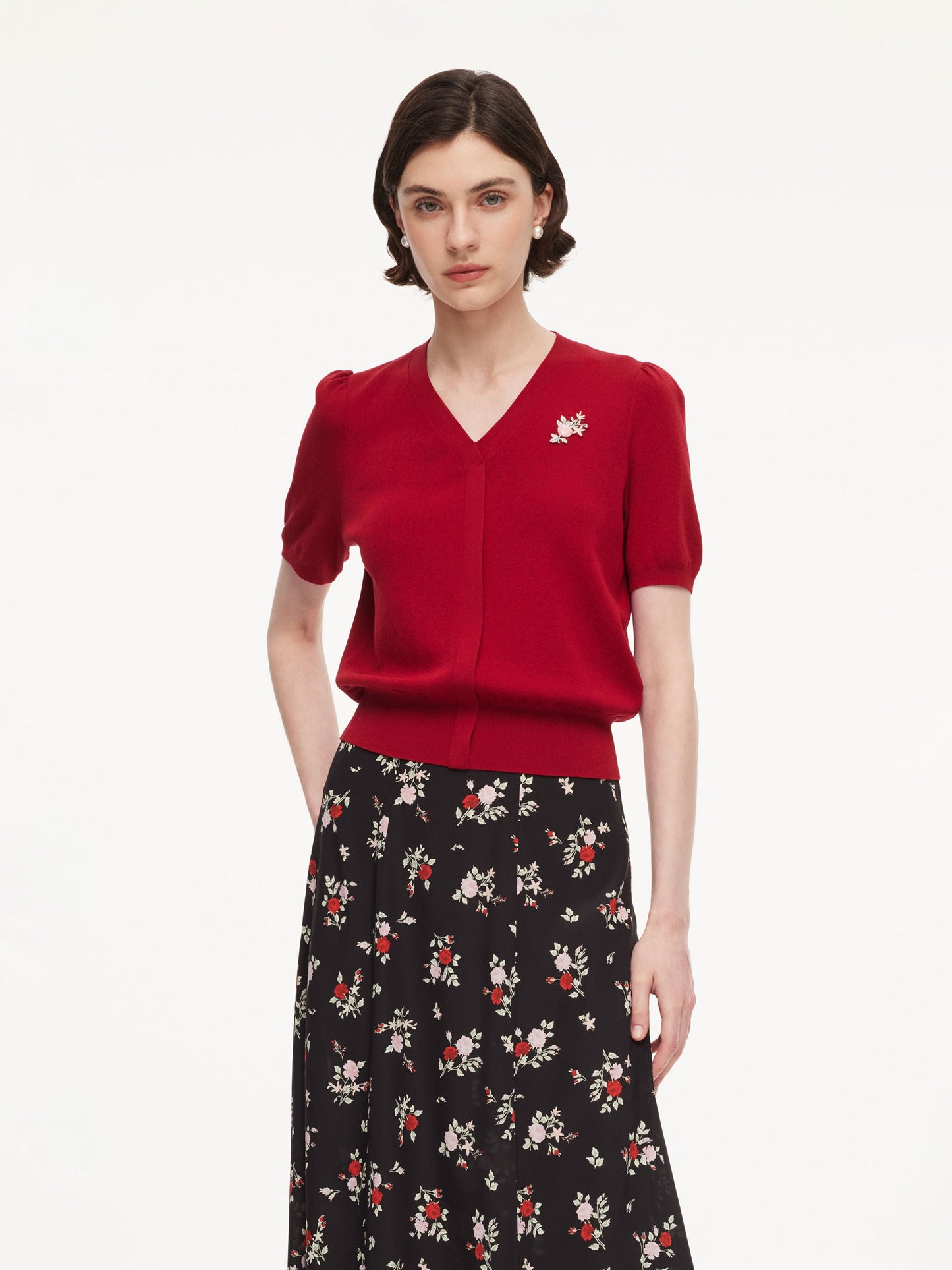 Tencel Blend Floral Embroidered Women Knit Top