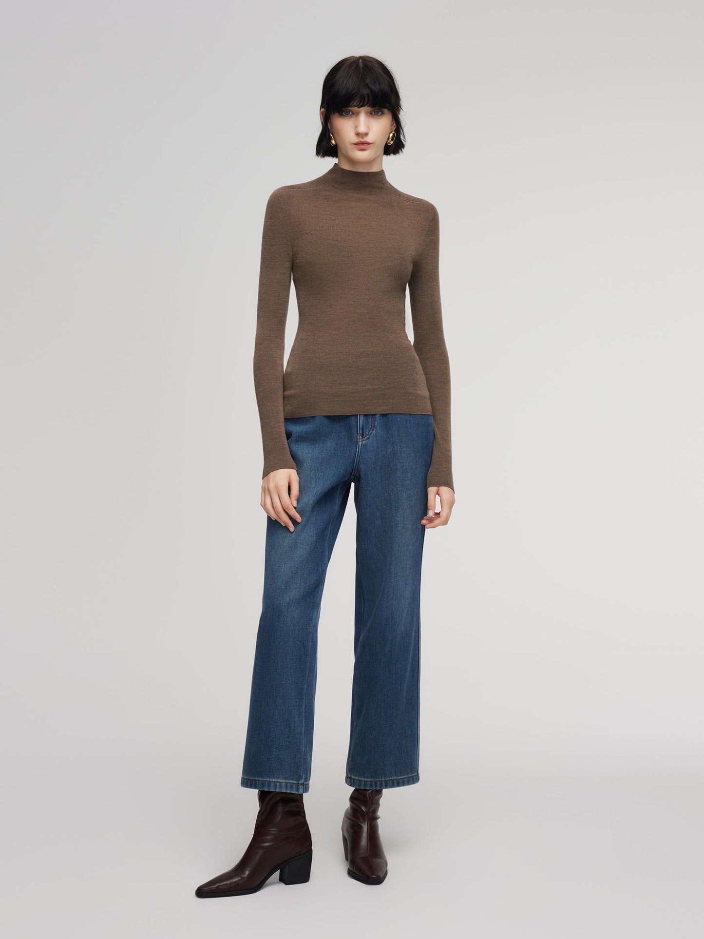 100% Wool Seamless Mock Neck Women Knit Top