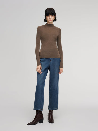 100% Wool Seamless Mock Neck Women Knit Top