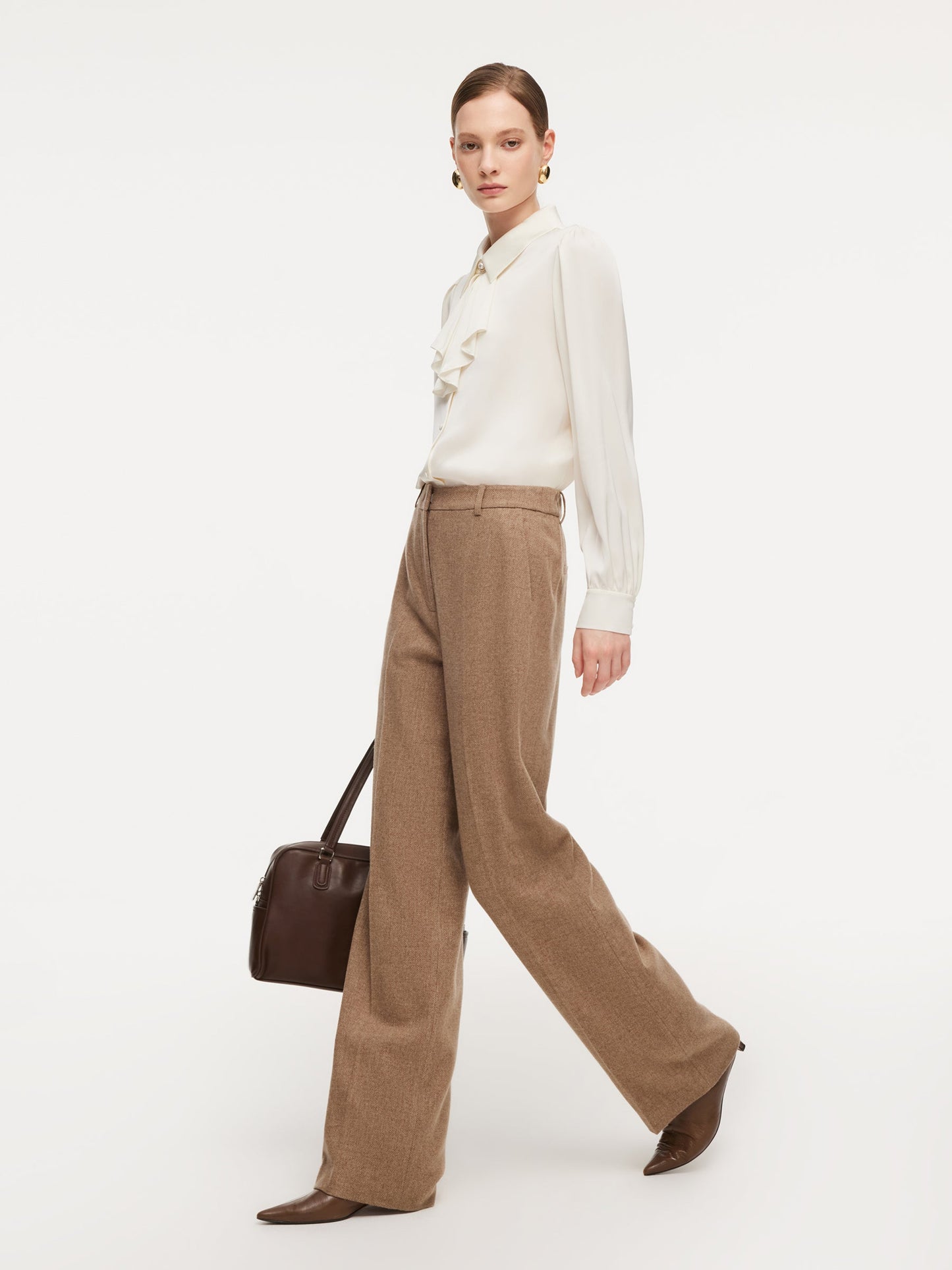 Washable Wool Cashmere Blend Straight Leg Women Pants