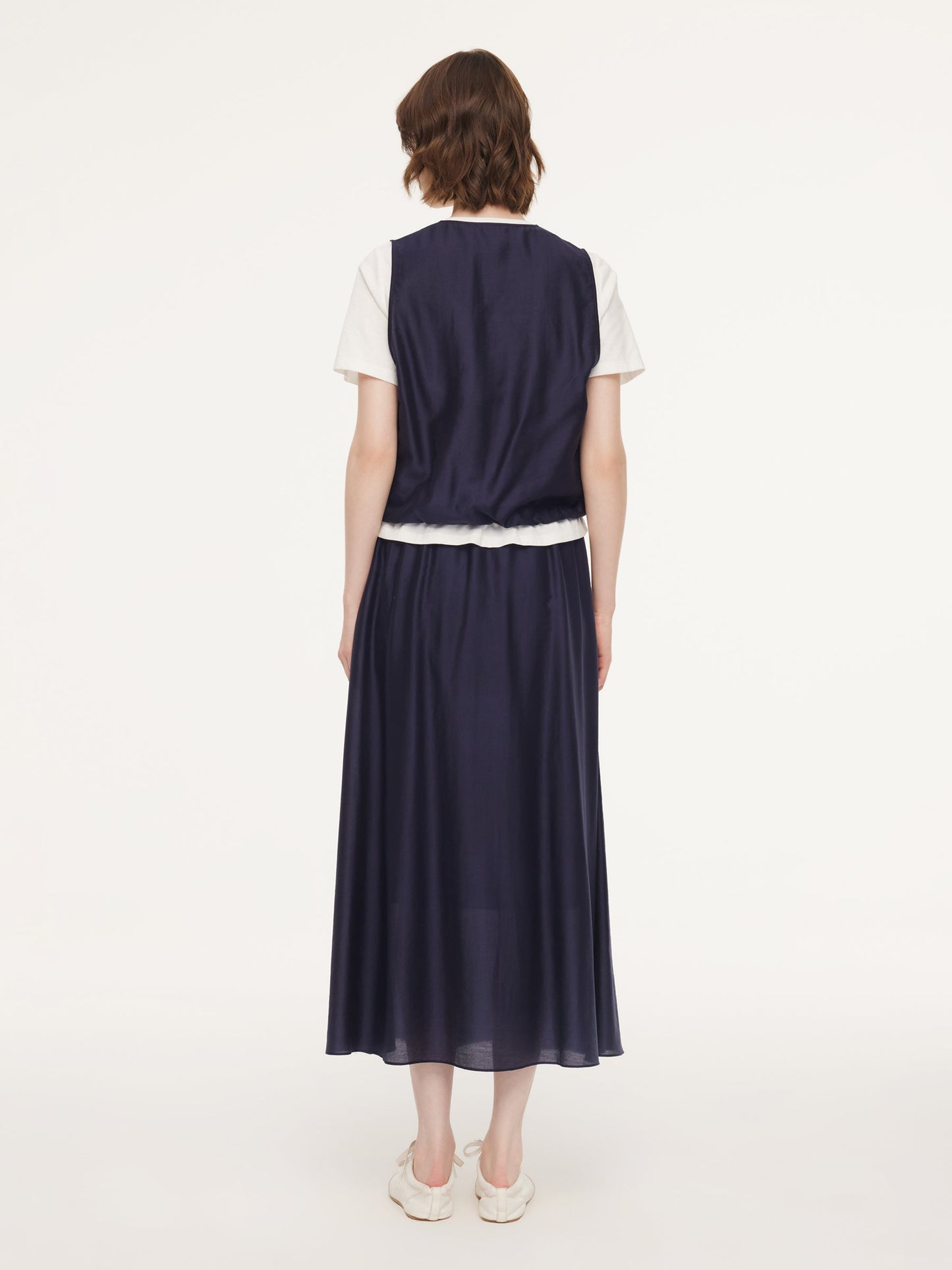 Tencel Blend Mock Layered Top And Skirt Two-Piece Set