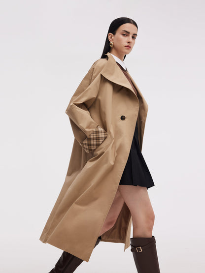 Cotton Color Block Cuffs Unisex Trench Coat