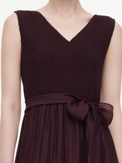 [Preview] Reversible A-Line Women Sleeveless Maxi Dress With Bowknot Ribbon
