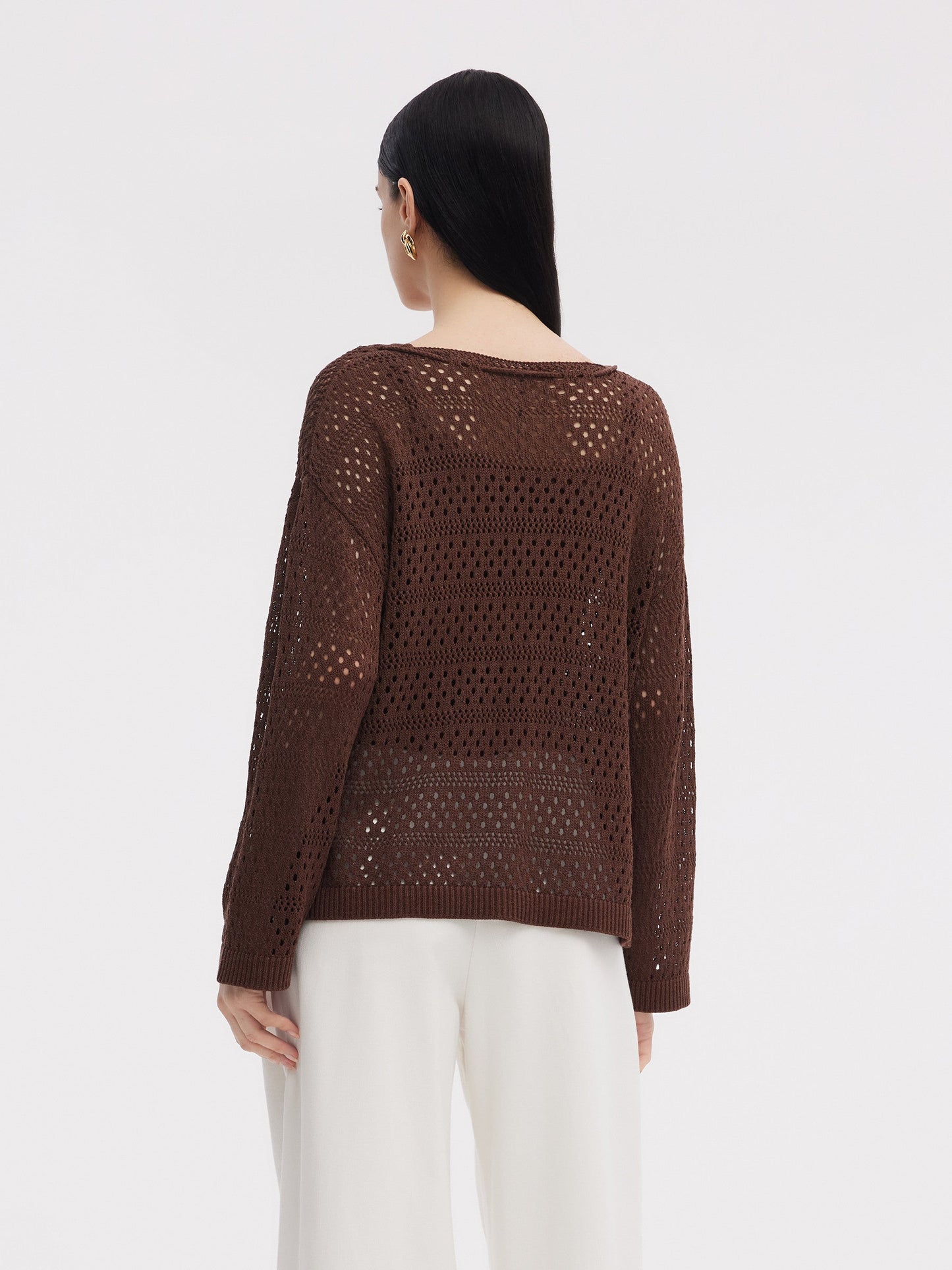 Linen Blend Openwork Pullover And Knit Tank Two-Piece Set