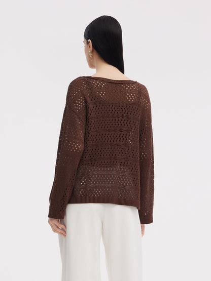 Linen Blend Openwork Pullover And Knit Tank Two-Piece Set