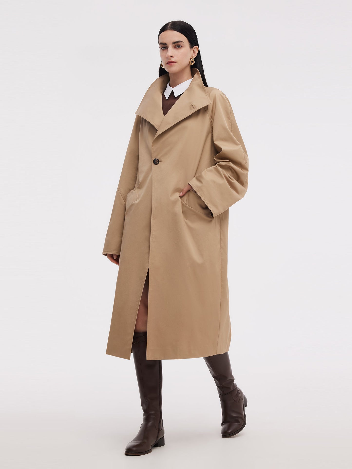 Cotton Color Block Cuffs Unisex Trench Coat