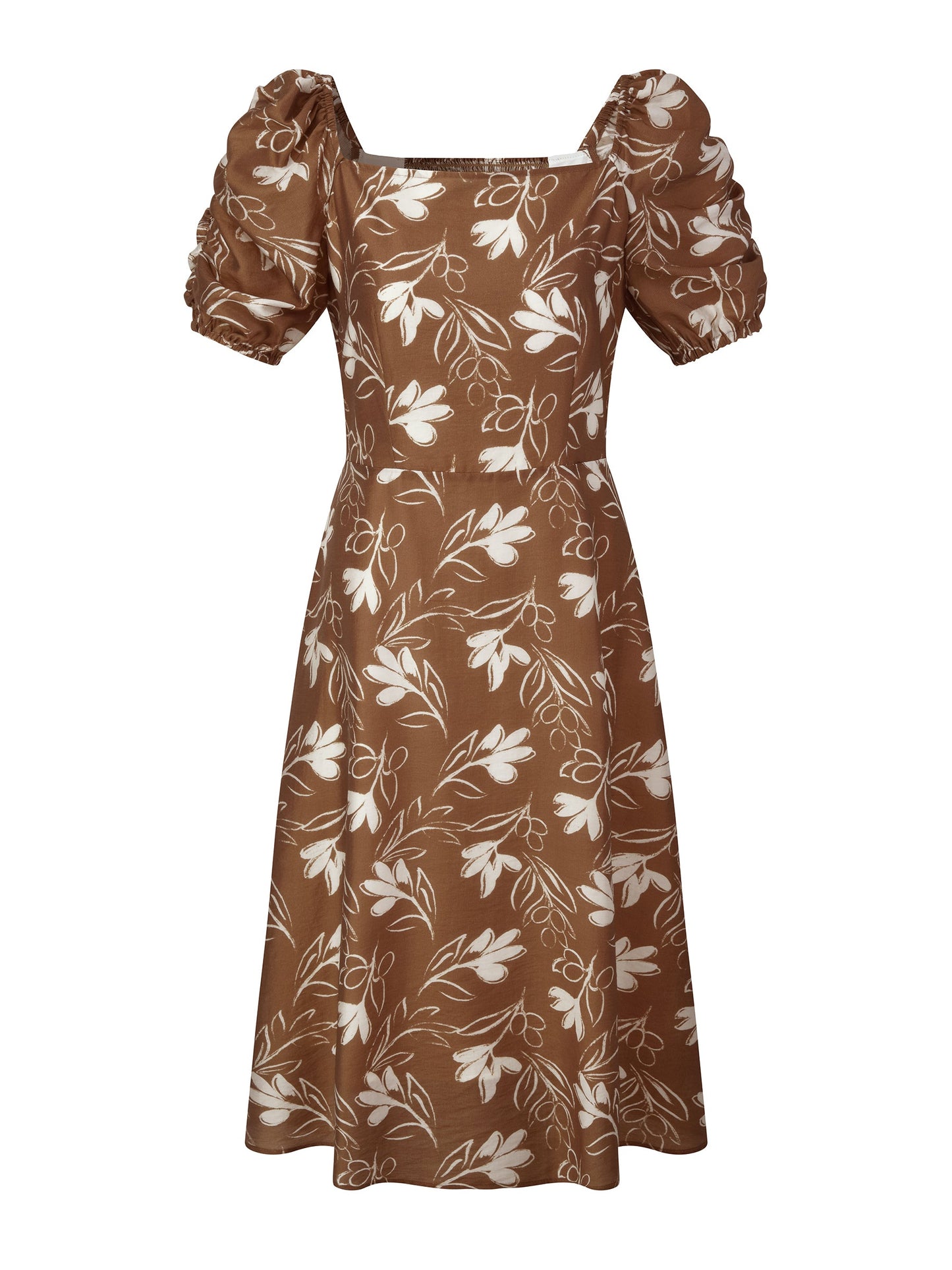 Tencel Blend Floral Print Square Neck Women Midi Dress