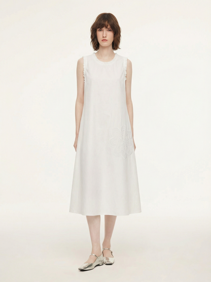 100% Cotton Rope Embroidered Women Sleeveless Maxi Dress