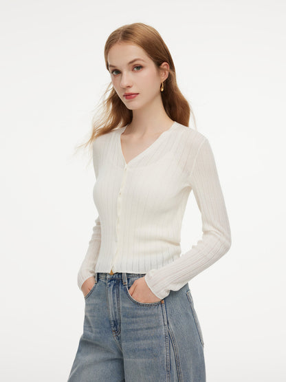 Tencel Wool Blend V-Neck Women Cardigan