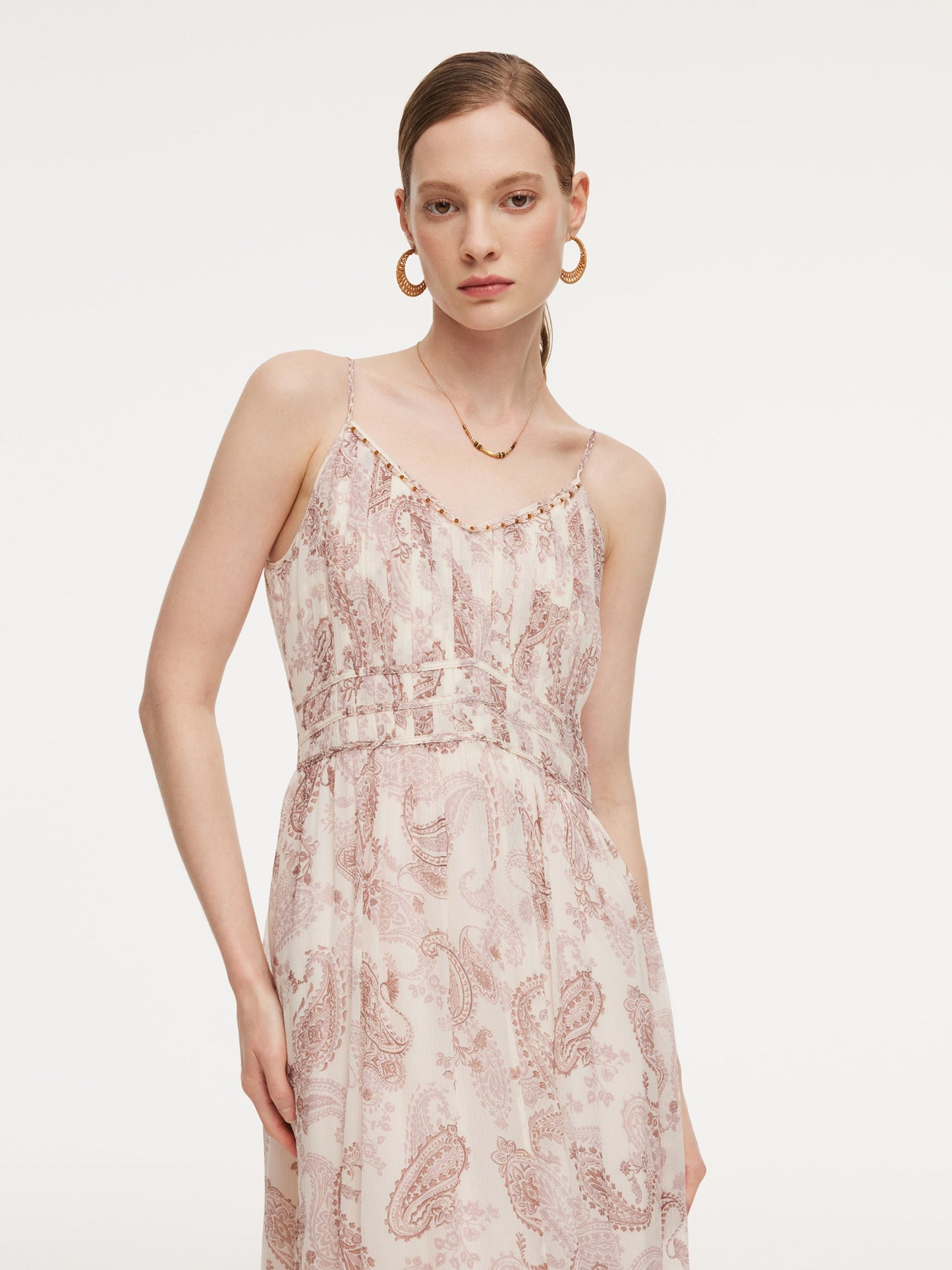 10MM Mulberry Silk Paisley Print Women Strap Maxi Dress