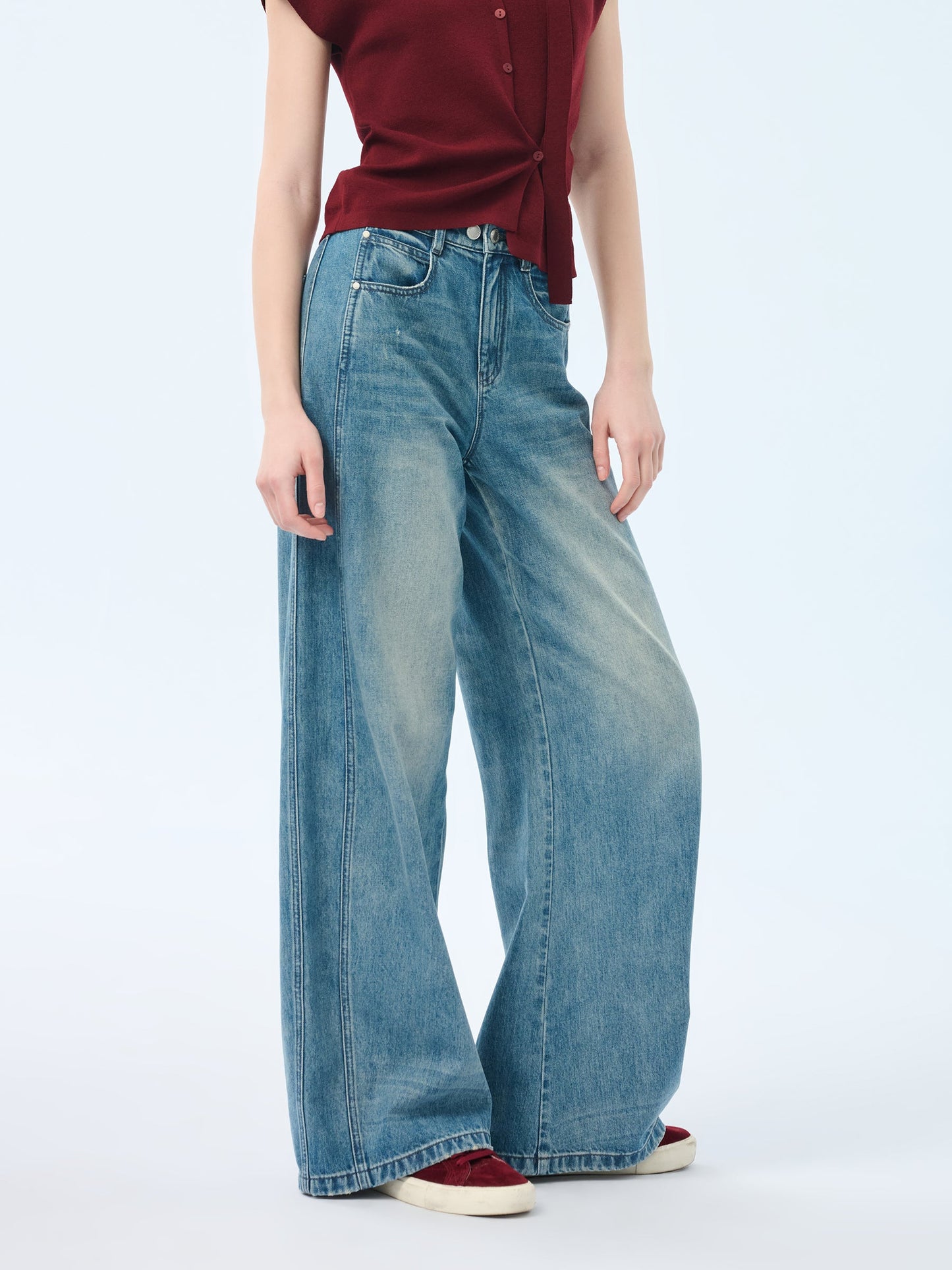 100% Cotton Denim Women Curved Leg Jeans