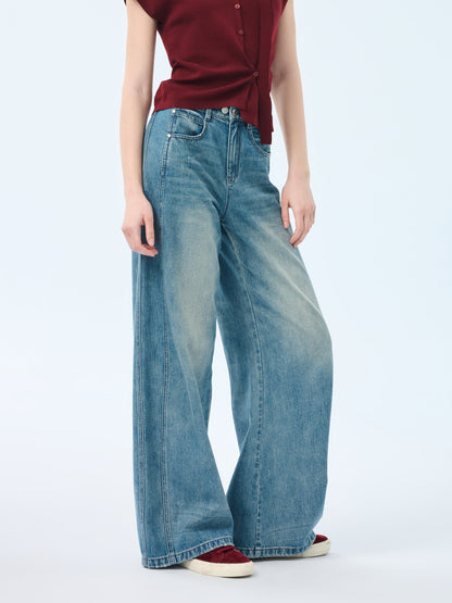 100% Cotton Denim Women Curved Leg Jeans