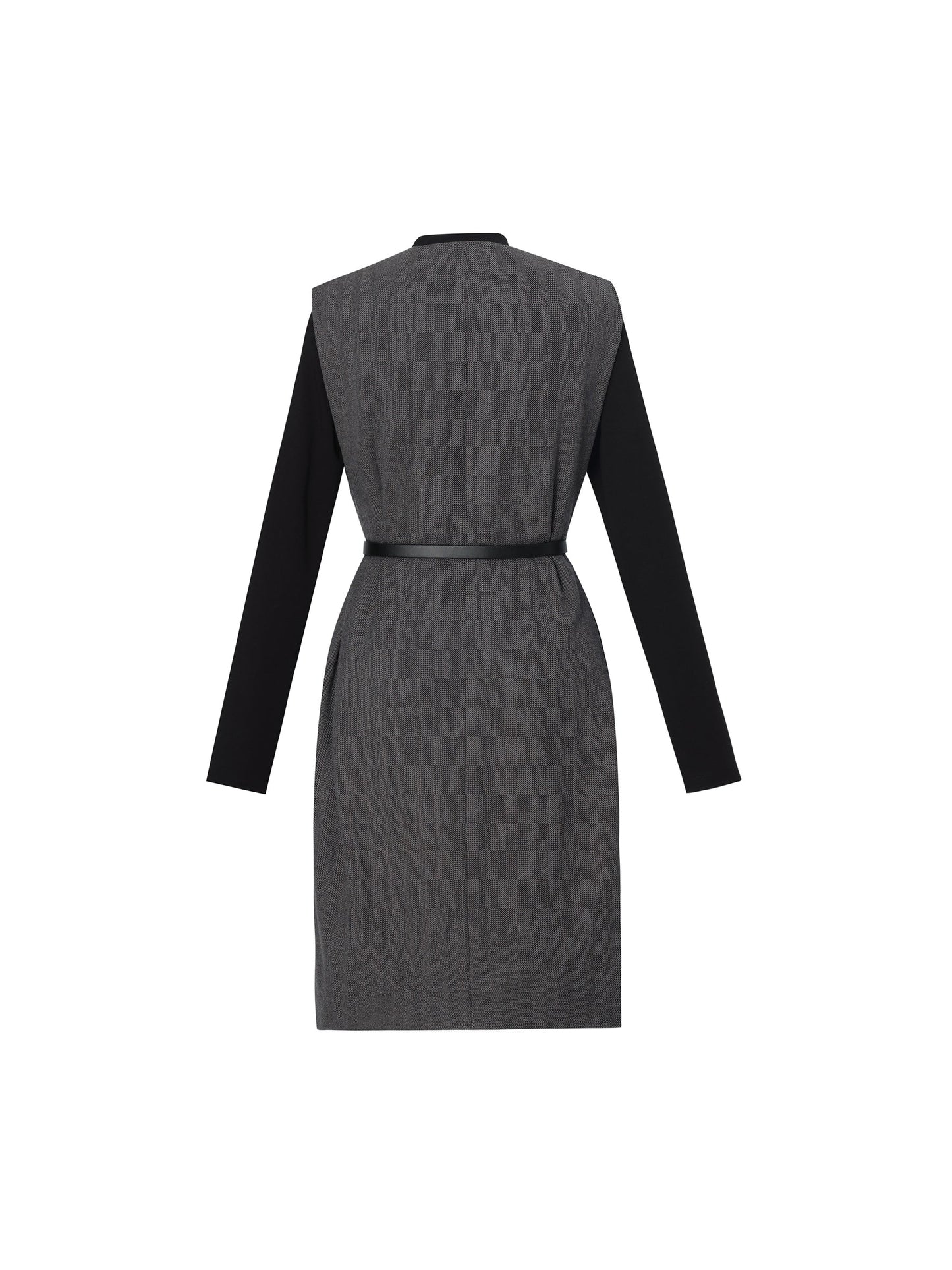 100% Wool Vest And Knit Dress Two-Piece Set With Belt