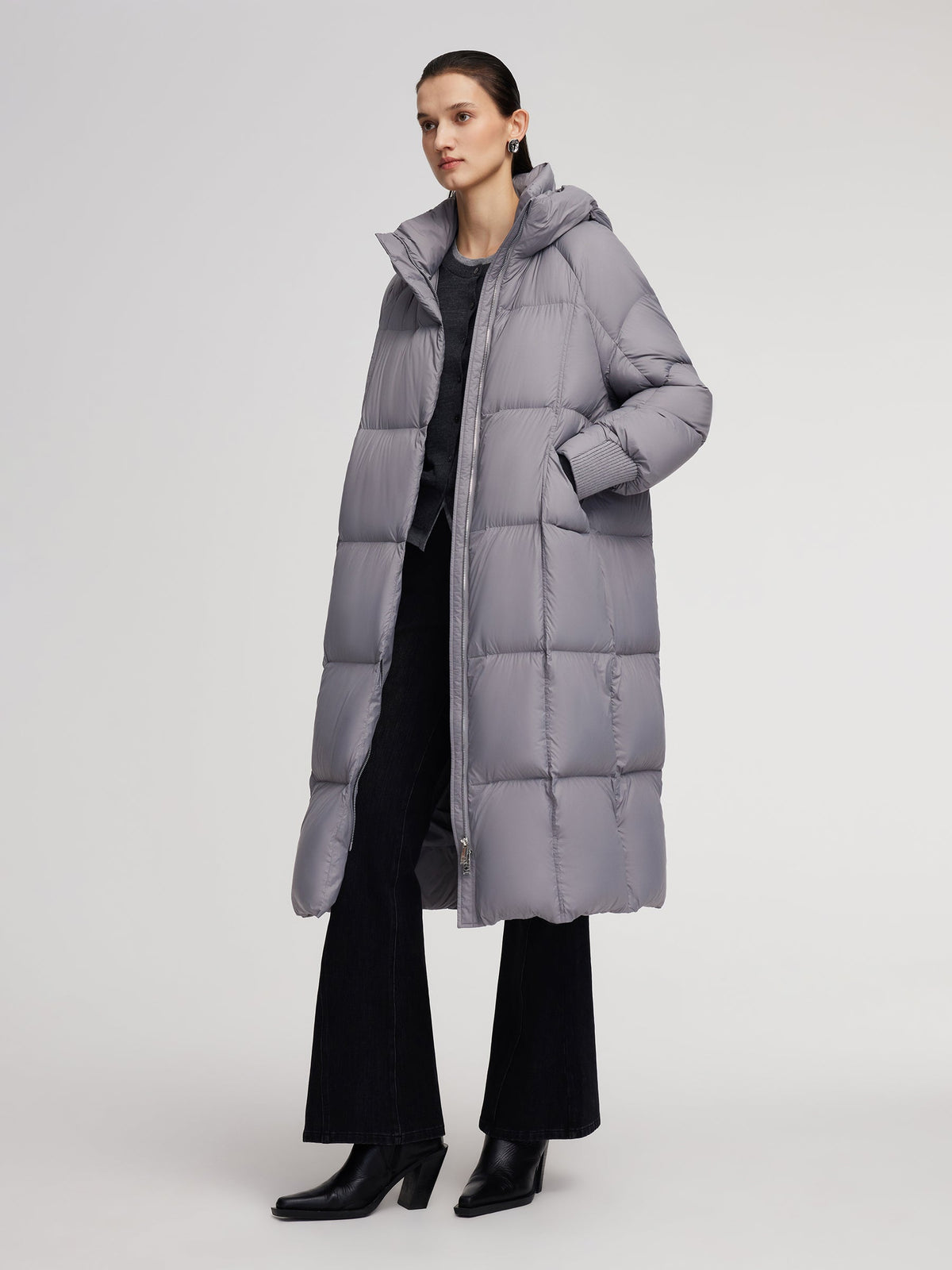 Lightweight Windproof Hooded Long Goose Down Coat