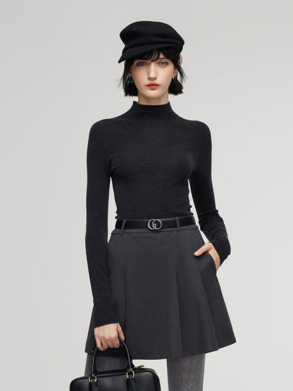 100% Wool Seamless Mock Neck Women Knit Top