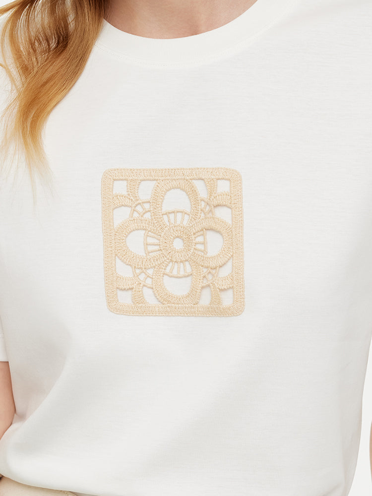 100% Cotton Embroidered Women T-Shirt