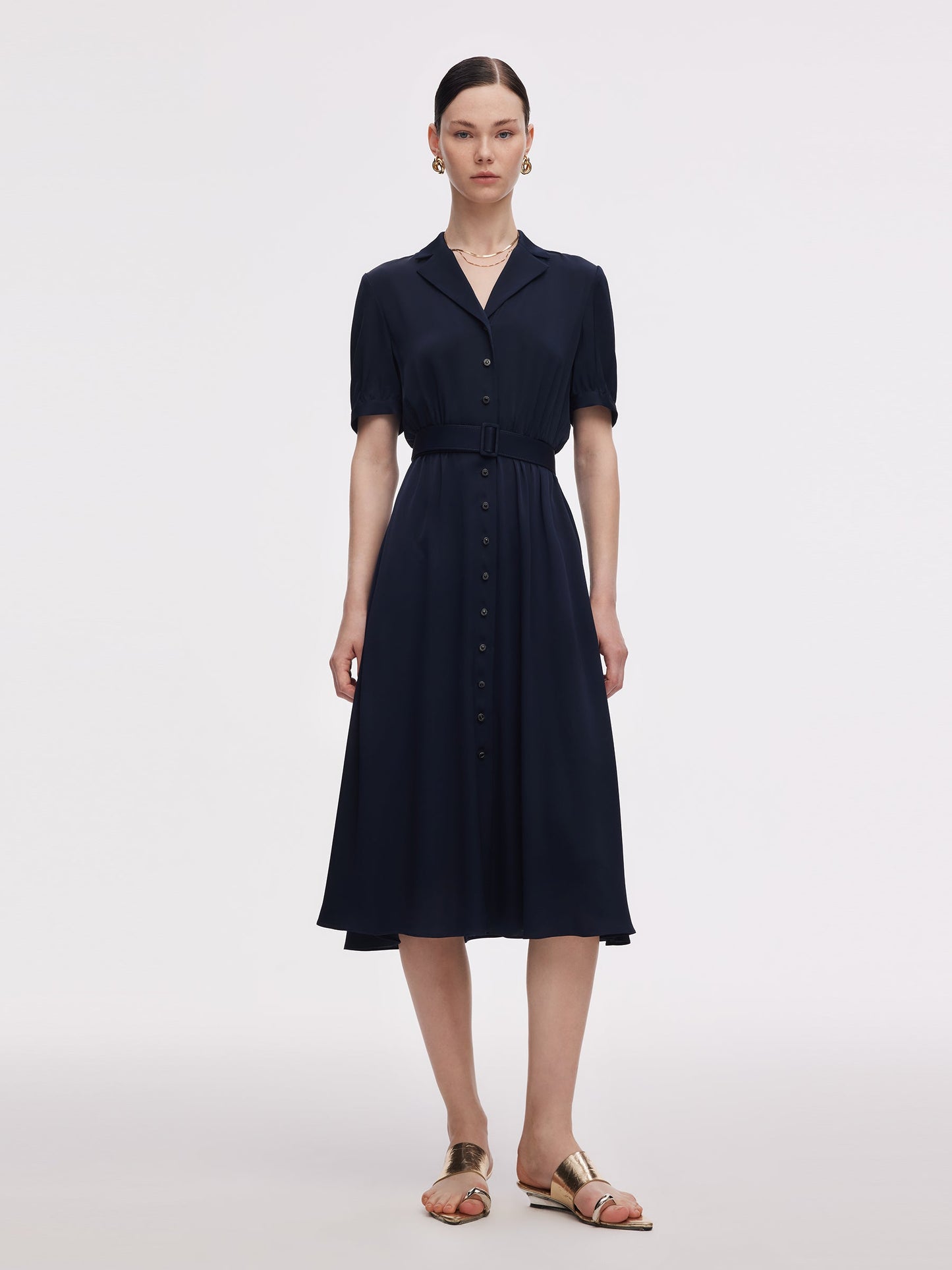 22MM Mulberry Silk Women Midi Dress With Belt