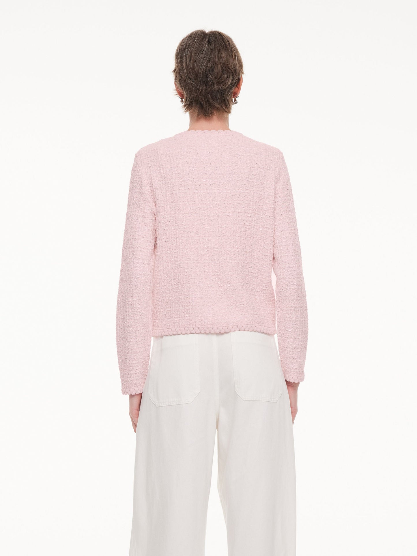 Round Neck Single-Breasted Women Textured Cardigan