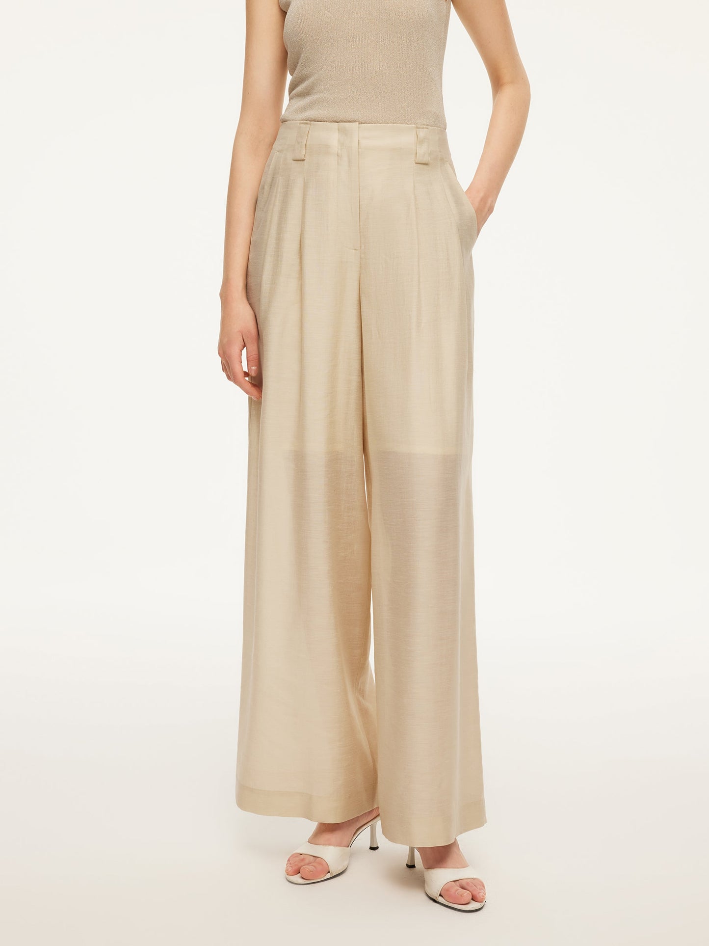 Tencel Acetate Linen Blend Women Straight Leg Pants