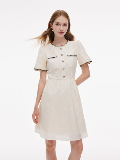 Jacquard Round Neck Women Mini Dress