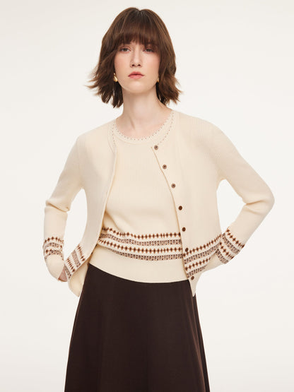 Tencel Wool Blend Cardigan And Tank Top And Skirt Three-Piece Set