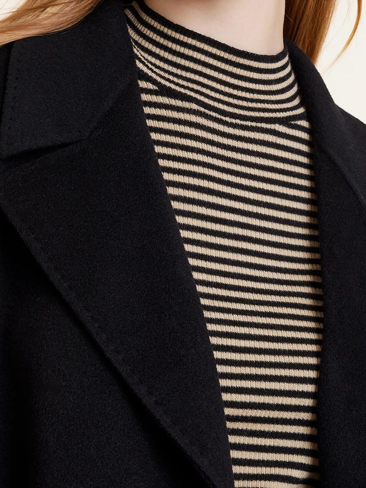 Wool And Cashmere Double-Faced Notched Lapel Women Coat