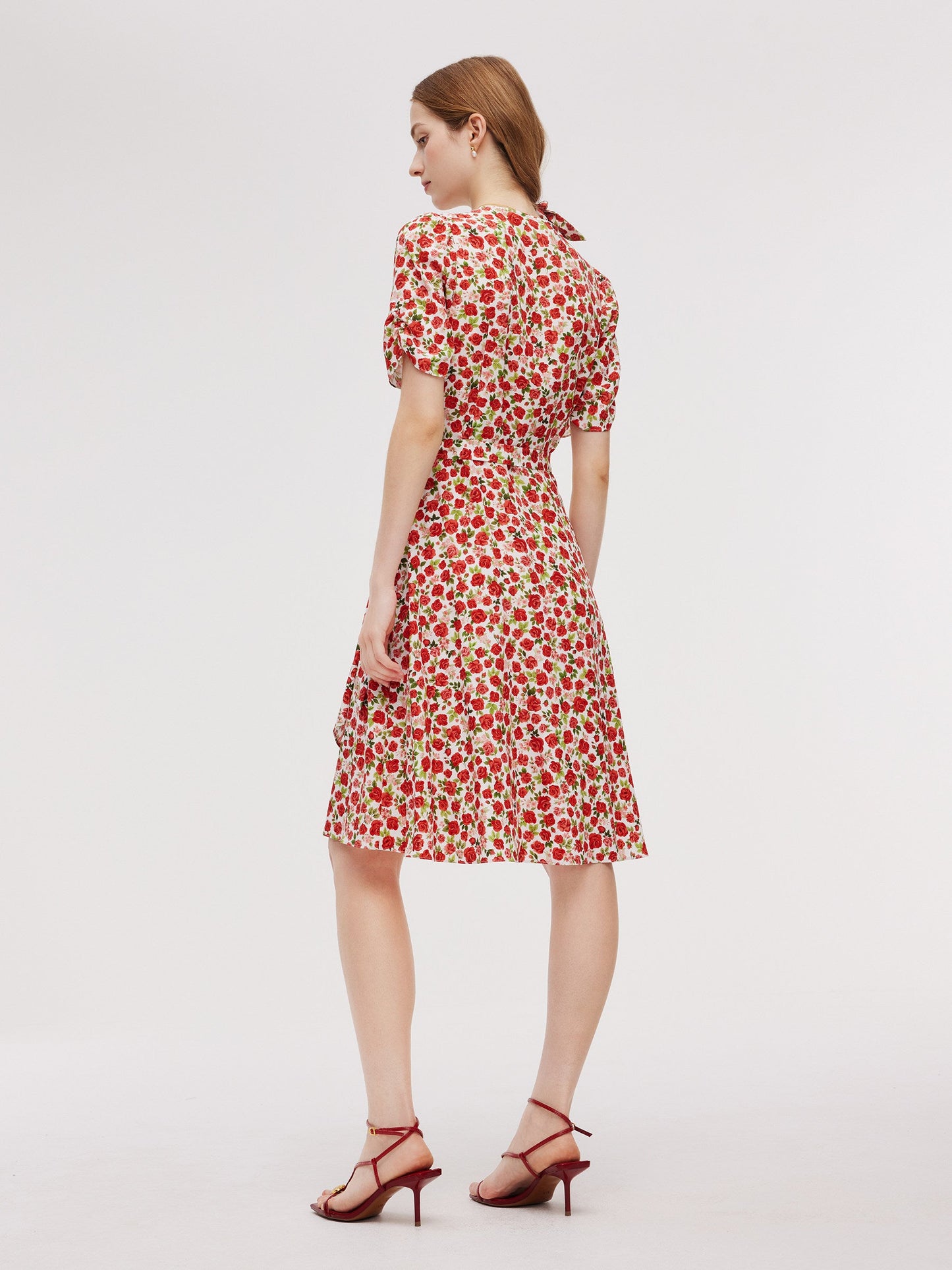 Tencel And Linen Blend Women Rose Print Midi Dress