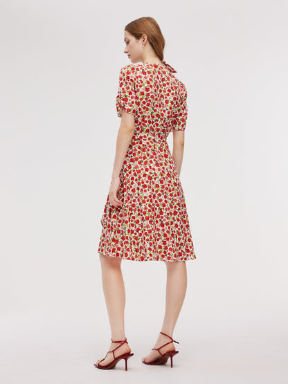 Tencel And Linen Blend Women Rose Print Midi Dress