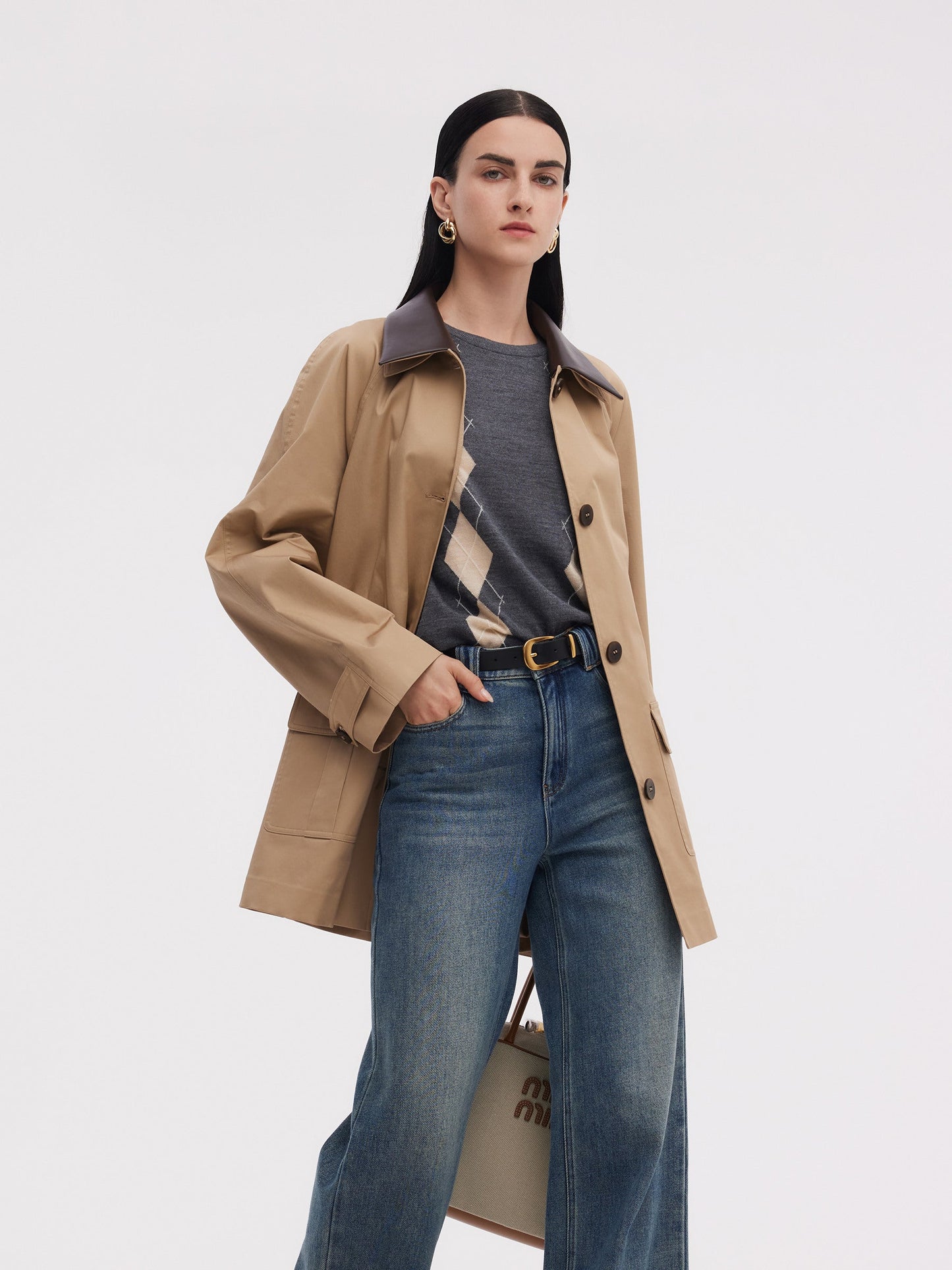 Cotton Adjustable Cuffs Self-Tie Belt Women Trench Coat