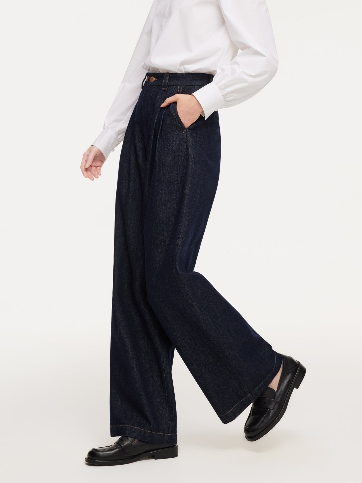 Denim Adjustable Waist Women Wide Leg Jeans