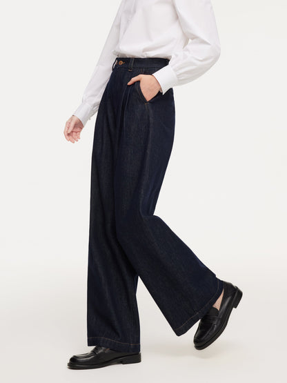 Denim Adjustable Waist Women Wide Leg Jeans