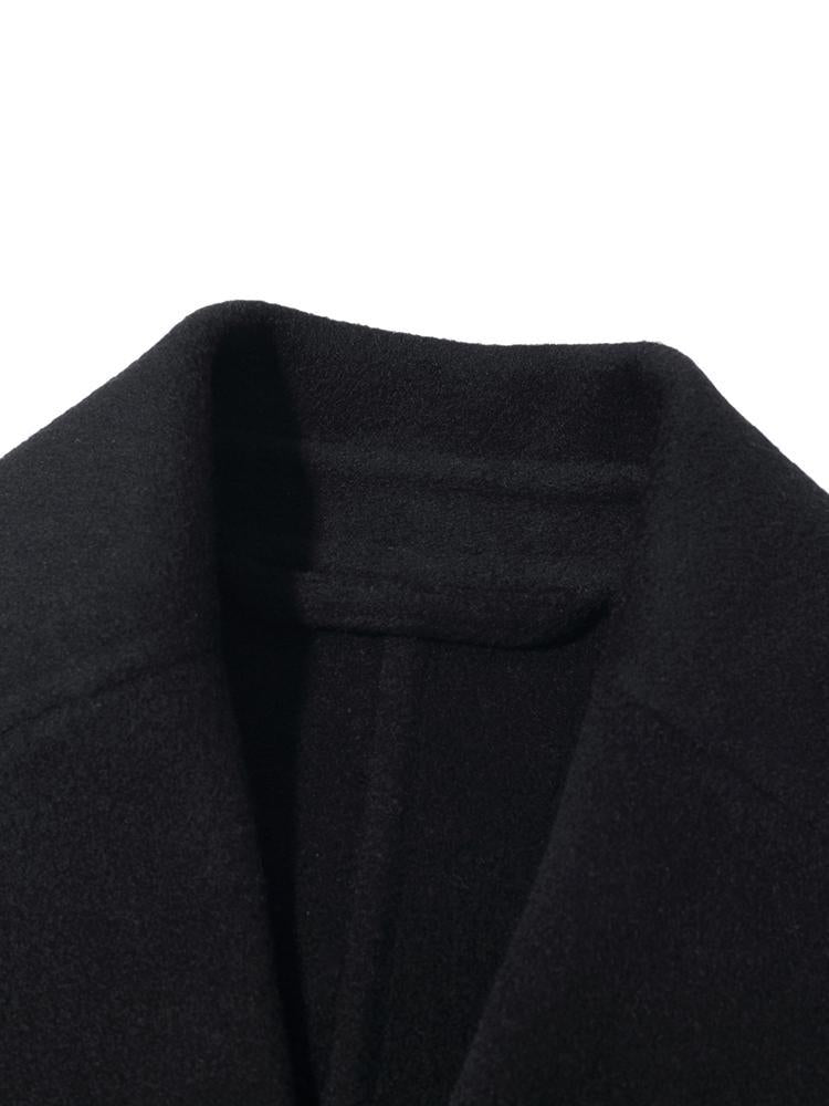 Black Wool And Cashmere Notched Lapel Women Coat