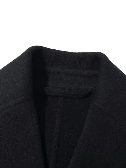 Black Wool And Cashmere Notched Lapel Women Coat