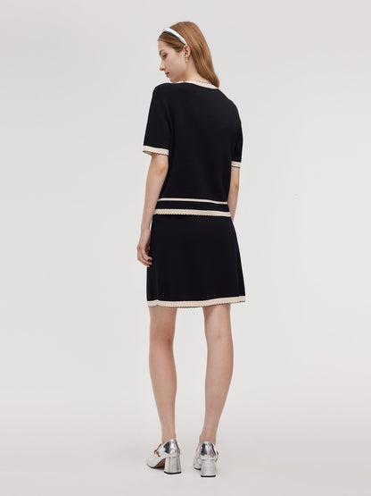 Lyocell Blend Contrast Trim Cardigan And Mini Skirt Two-Piece Set