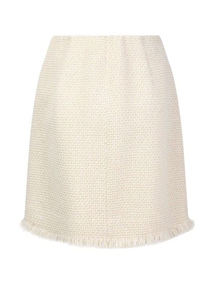 Wool Blend Tweed Fringe Hem Women Mini Skirt