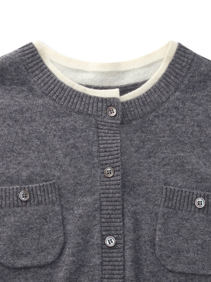 100% Wool Contrast Trim Women Cardigan