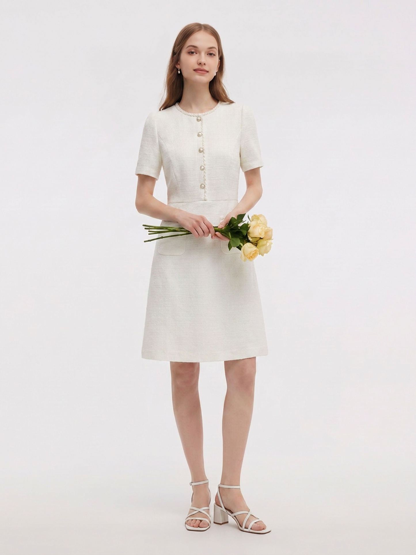 Tweed Round Neck Women Mini Dress