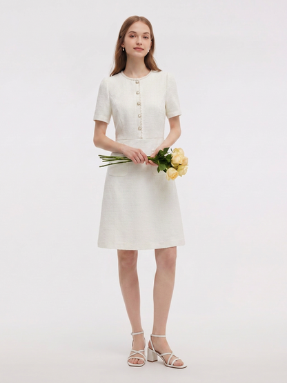 Tweed Round Neck Women Mini Dress