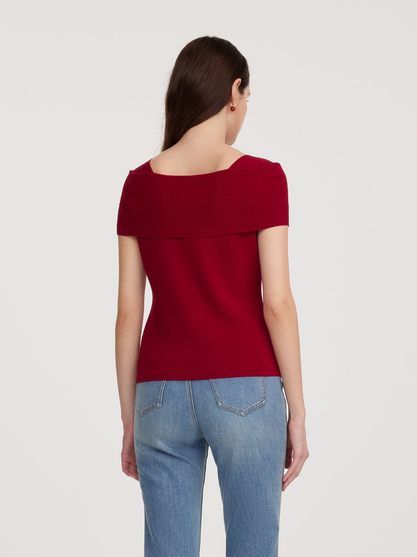 Lyocell Blend Off Shoulder Women Knit Top With Detachable Magnetic Flower