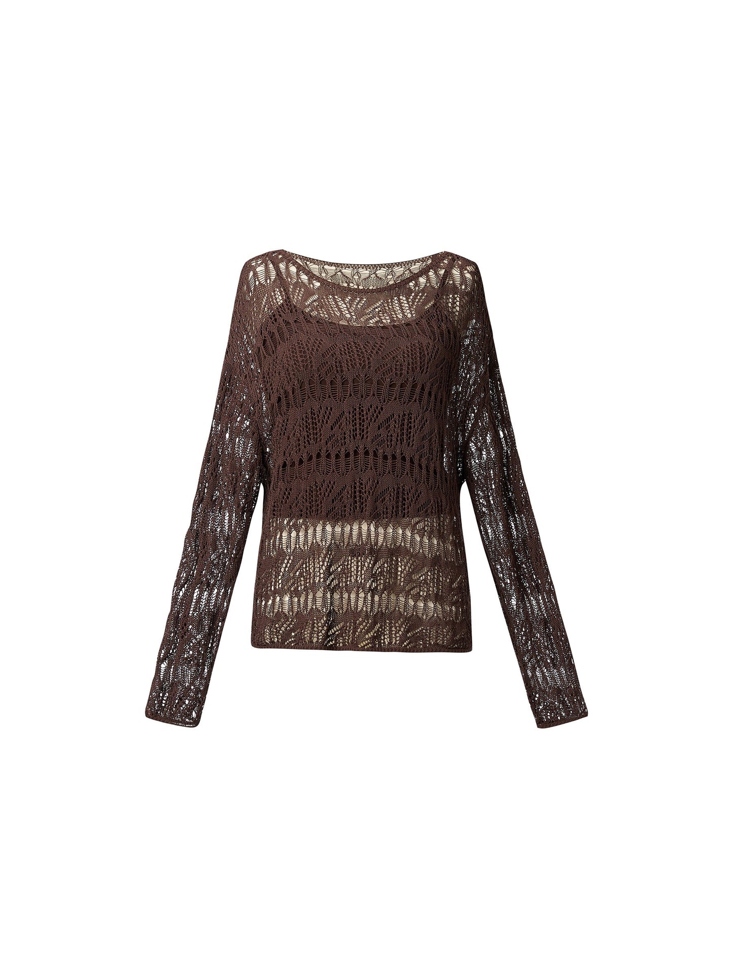 Cotton Blend Open-Knit Top And Camisole Two-Piece Set