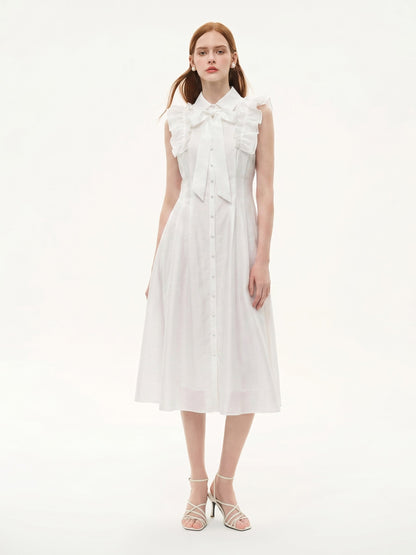Lyocell Blend Ruffle Women Maxi Dress With Ribbon And 100% Cotton Lining