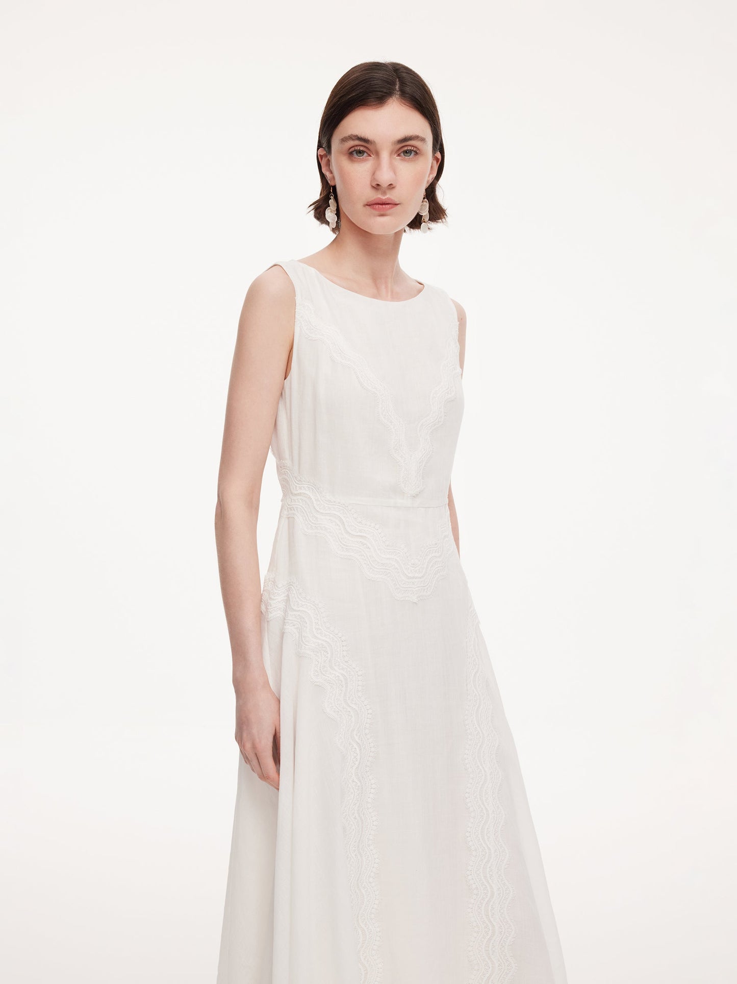 100% Ramie Lace A-Line Women Sleeveless Maxi Dress