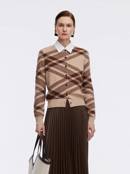 Tencel Wool Blend Plaid Women Cardigan