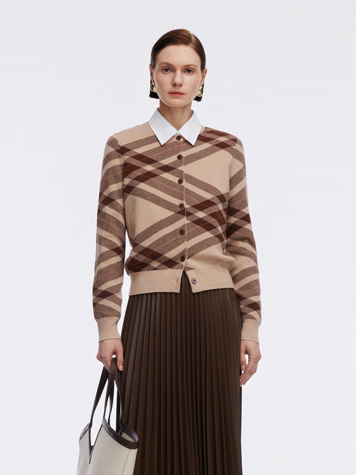 Tencel Wool Blend Plaid Women Cardigan