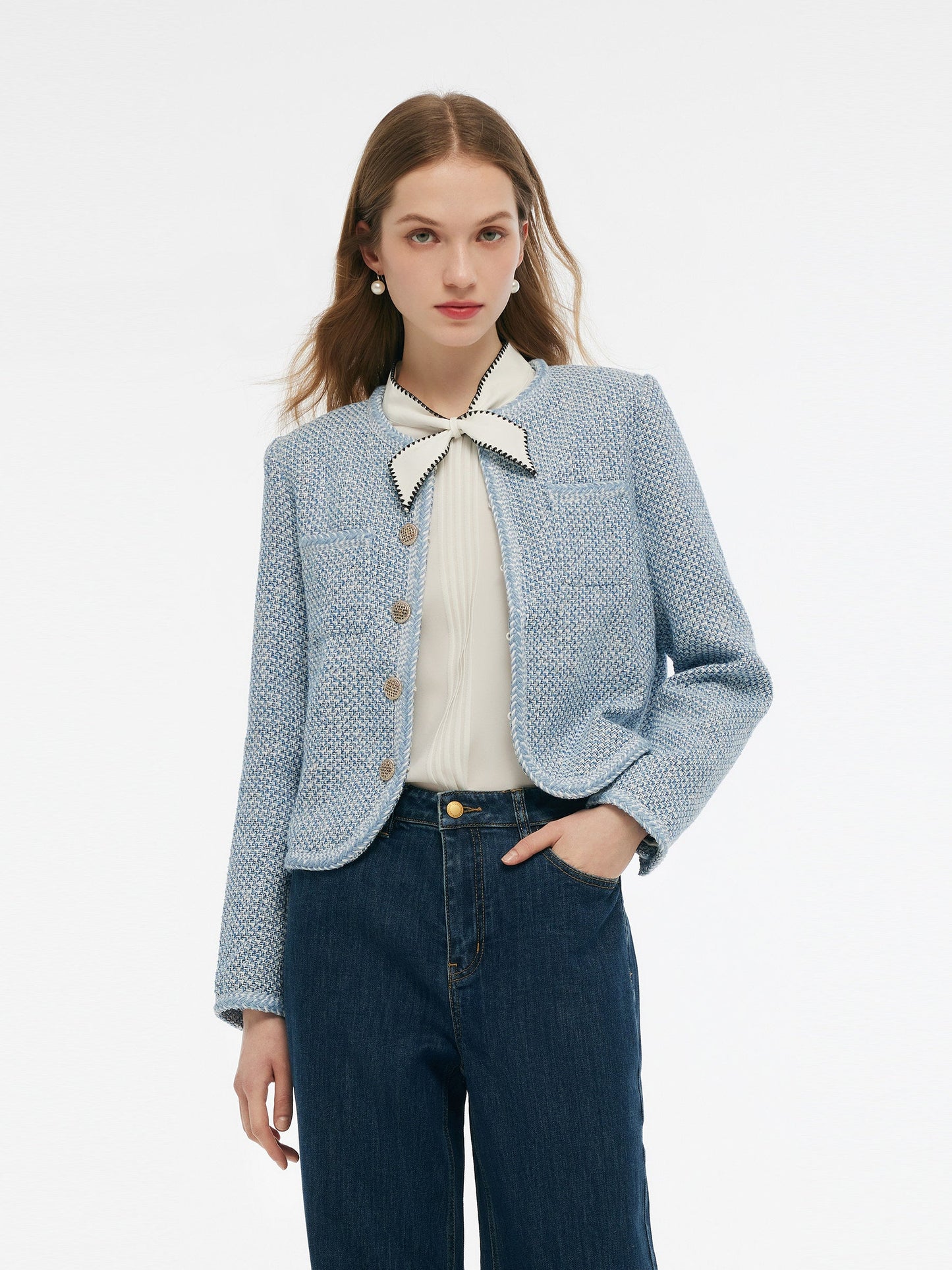 Tweed Round Neck Women Jacket