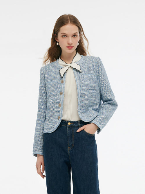 Tweed Round Neck Women Jacket