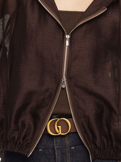 Tencel Linen Blend Women Sheer Hooded Jacket