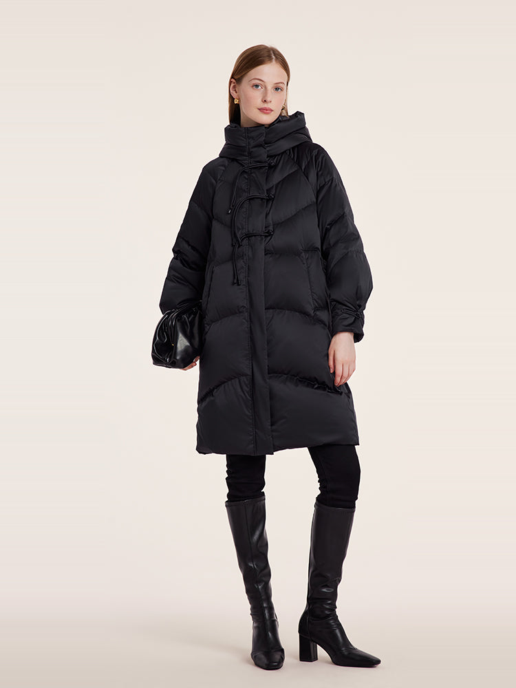 Cheongsam Button Hooded Mid-Length Goose Down Garment